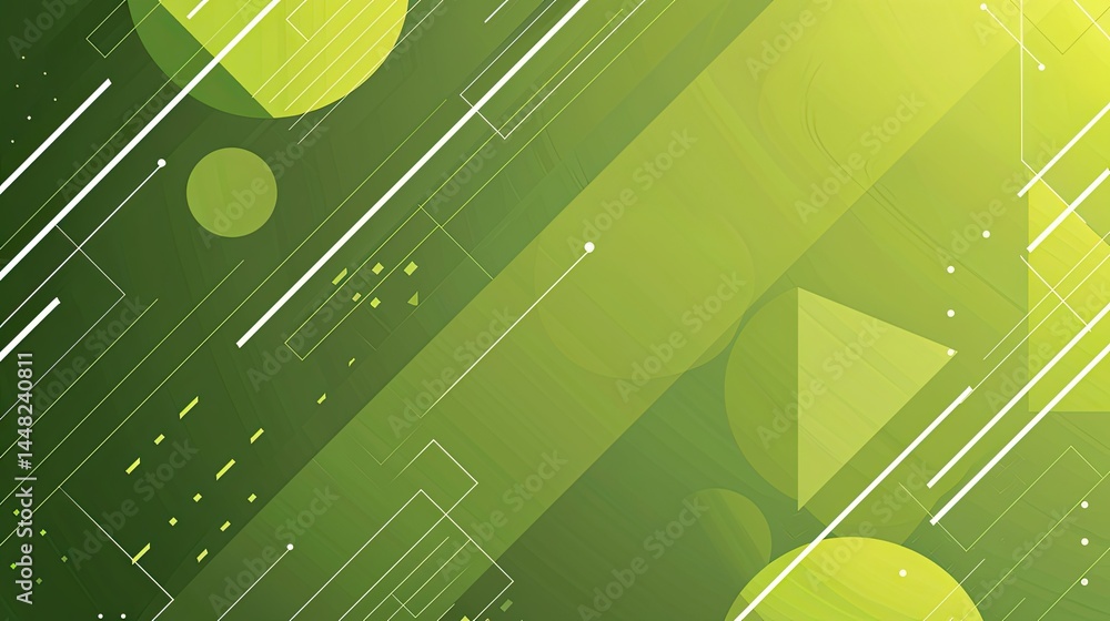 Poster abstract green geometric design with circles and lines for digital backgrounds.