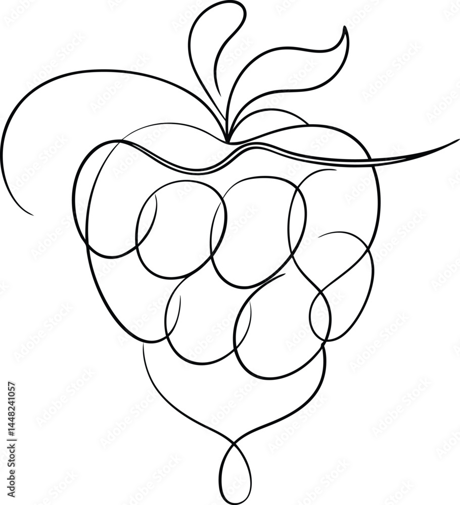 Poster modern raspberry fruit line drawing in continuous style perfect for culinary blogs recipe books and 