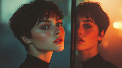 Elegant Woman with Short Hair and a Dreamy Glow