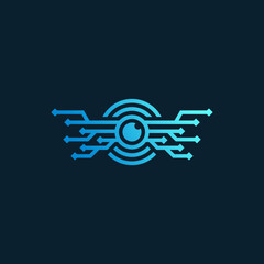 Modern Blue Abstract Eye or Lens Logo with Flowing Arrows