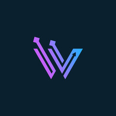 Modern Gradient Purple to Blue Letter W Logo with Upward Arrows