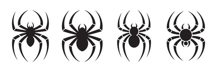 Set of black spider silhouette icons. Spider icon. Spider symbol. Vector illustration eps 10