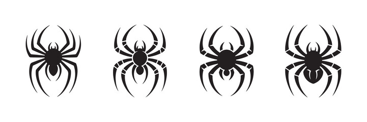 Set of black spider silhouette icons. Spider icon. Spider symbol. Vector illustration eps 10