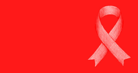 Lazo rojo con fondo rojo. S&iacute;mbolo del sida vih