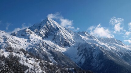 Majestic Snow-Capped Mountain Peaks Under Clear Blue Sky