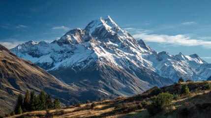 Fototapeta premium Majestic Mountain Landscape with Snow-Capped Peaks and Clear Sky