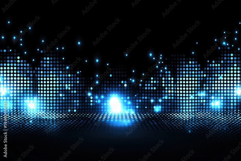 Poster digital abstract background with glowing blue dots creating a vibrant visual effect