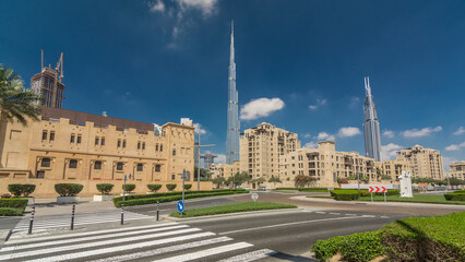 Amazing view of Dubai Skyline timelapse hyperlapse. Residential and Business Skyscrapers in Downtown