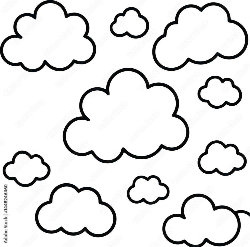 Poster cartoon cloud pattern in seamless continuous line drawing style ideal for creating dreamy skies weat