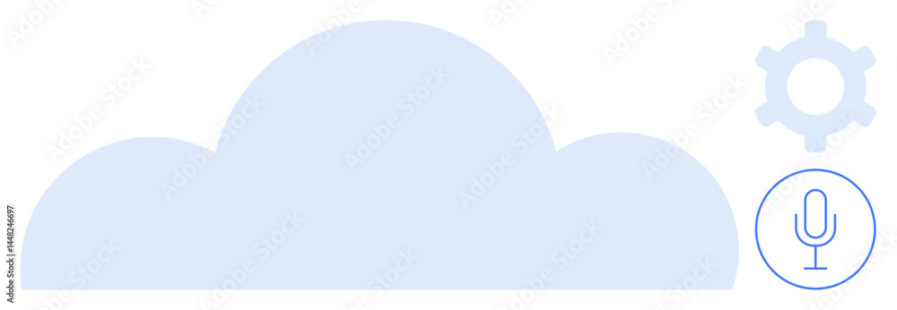 Poster cloud shape with gear and microphone icons suggesting cloud computing, voice recognition, settings, 