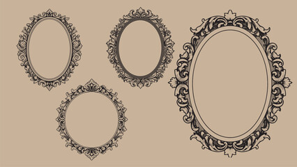 Intricate Victorian oval frame with engraved floral details in vintage woodcut style for classic design