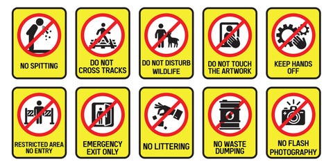 Collection of Yellow Warning Prohibition Signs