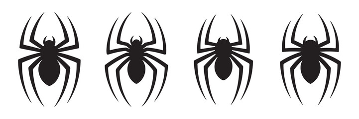 Set of black spider silhouette icons. Spider icon. Spider symbol. Vector illustration eps 10