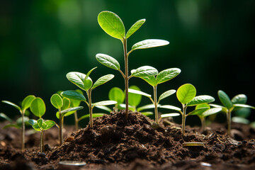 Investment in a retirement program ensures sustainable growth and financial planning, symbolized by a stack of metal coins with a green sprout growing out of them  