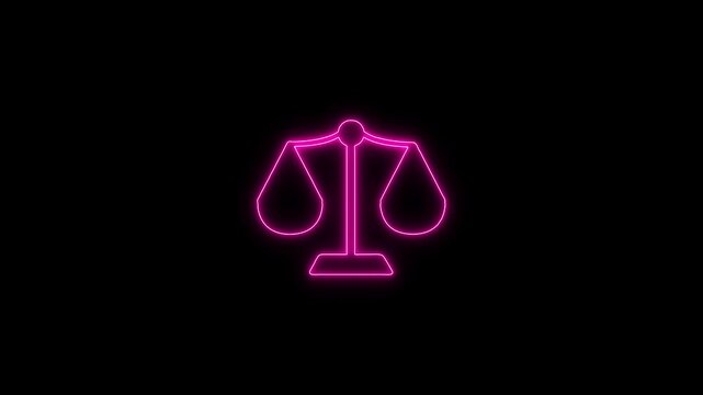 A Neon scale icon animation. Scale of Justice, weight balance, Symbol of law justice