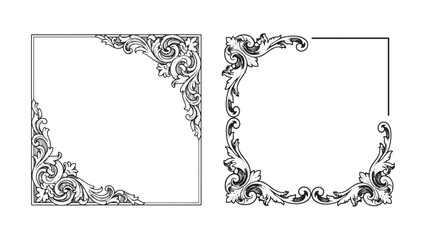 Elegant ornate Baroque frame with scrolling floral patterns engraved in vintage woodcut style for decoration