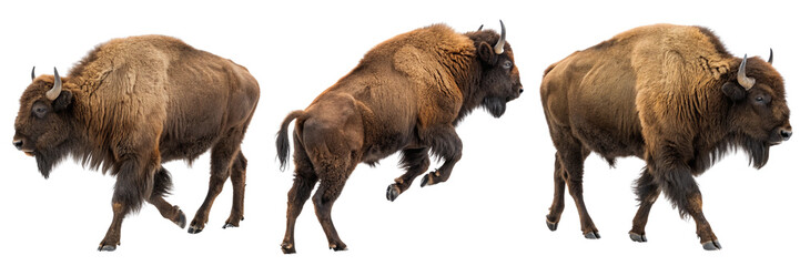 Fototapeta premium Set of a bison standing by run isolated on a transparent background.