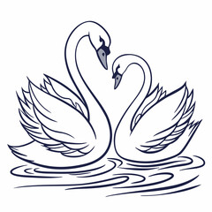 Fototapeta premium Two Swans Outline Drawing for Coloring Activities ,Easy and Fun 
