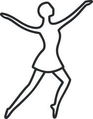 Silhouette of a female dancer in a graceful jumping pose with arms extended and legs bent