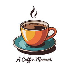 Illustrated Steaming Coffee Cup on a Saucer