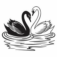 Naklejka premium Two Swans Outline Drawing for Coloring Activities ,Easy and Fun 