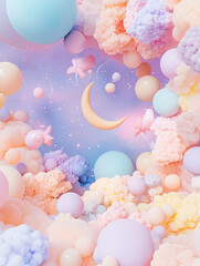 Fantasy romantic inflated style night stars and moon