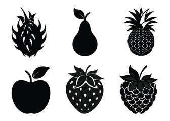 Bundle of fruits vector silhouette, fruits icon, silhouette on white background