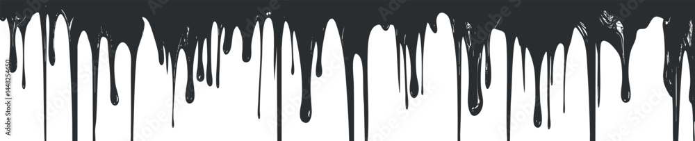 Poster black paint drips flowing down creating an abstract grunge background with wet liquid texture and st
