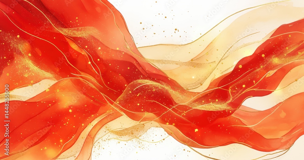 Aufkleber abstract flowing red and gold waves create a vibrant, dynamic visual effect.