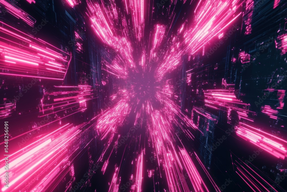 Poster abstract pink light speed data stream tunnel visualisation for digital backgrounds