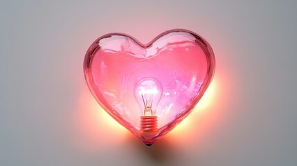 A heart-shaped light bulb glowing pink. White background