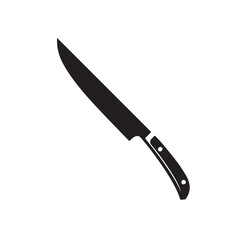 Black silhouette of a knife, symbolizing culinary arts, cooking, and kitchen tools.