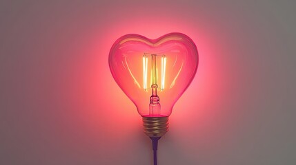 A heart-shaped light bulb glowing pink. White background