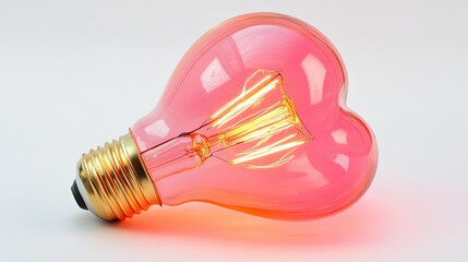 A heart-shaped light bulb glowing pink. White background