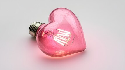 A heart-shaped light bulb glowing pink. White background