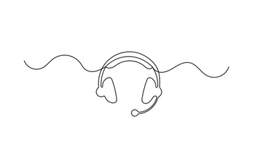 Headphones one line drawing minimalist vector outline isolated illustration
