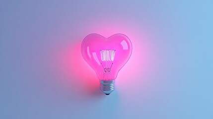 A heart-shaped light bulb glowing pink. White background