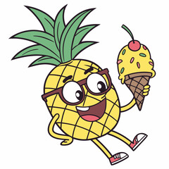 Cool Pineapple Wearing Glasses Holding Ice Cream – Fun Tropical Fruit Cartoon Vector Design