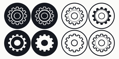 Fototapeta premium Collection of Eight Gear Icons in Various Styles for Web Design and Applications