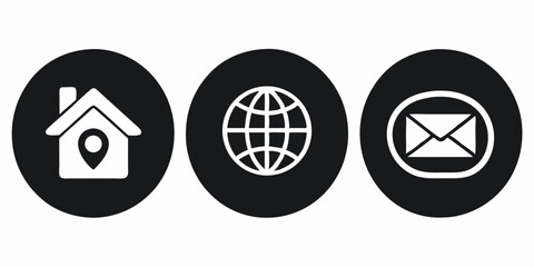 Simple Black and White Contact Icons Home Globe Email