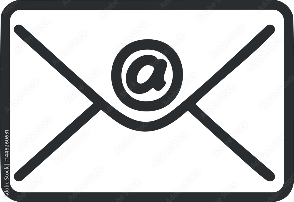 Aufkleber black and white envelope icon with an at symbol representing email communication and messaging