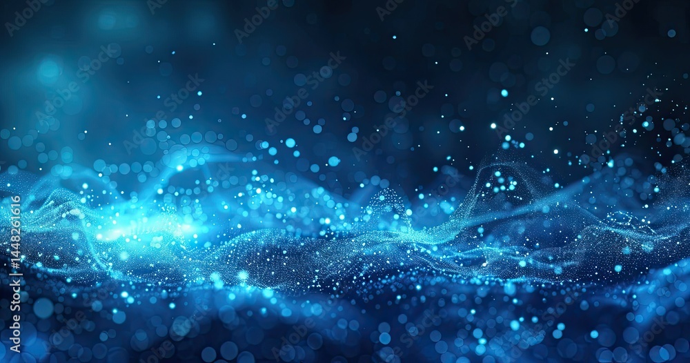 Aufkleber abstract blue background with sparkling particles and flowing waves.