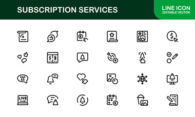 Professional Subscription Services Icon Set Vector Illustration. Most Useful Icons for Membership, Subscription, Billing, and Payment Systems.