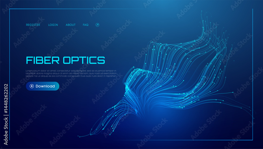Poster background data fiber optic line light speed abstract tech network. digital flow wave connect cable 