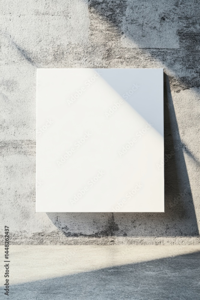 Poster square canvas mockup on concrete wall with sunlight and shadow overlay for art display