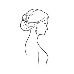 Woman's profile, elegant hairstyle, line art, monochrome, for logo design