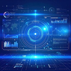 A sleek, futuristic interface featuring vibrant graphs and intricate diagrams, showcasing data analytics with a high-tech, user-friendly design.
