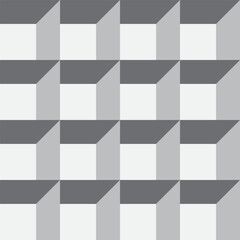 Seamless isometric block pattern in gray tones with 3D cube illusion, ideal for modern backgrounds, wallpapers, and textile designs.