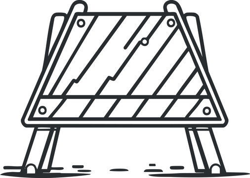 recommend clip art: Black and white line art illustration of a striped construction barrier used for road safety and warnings.