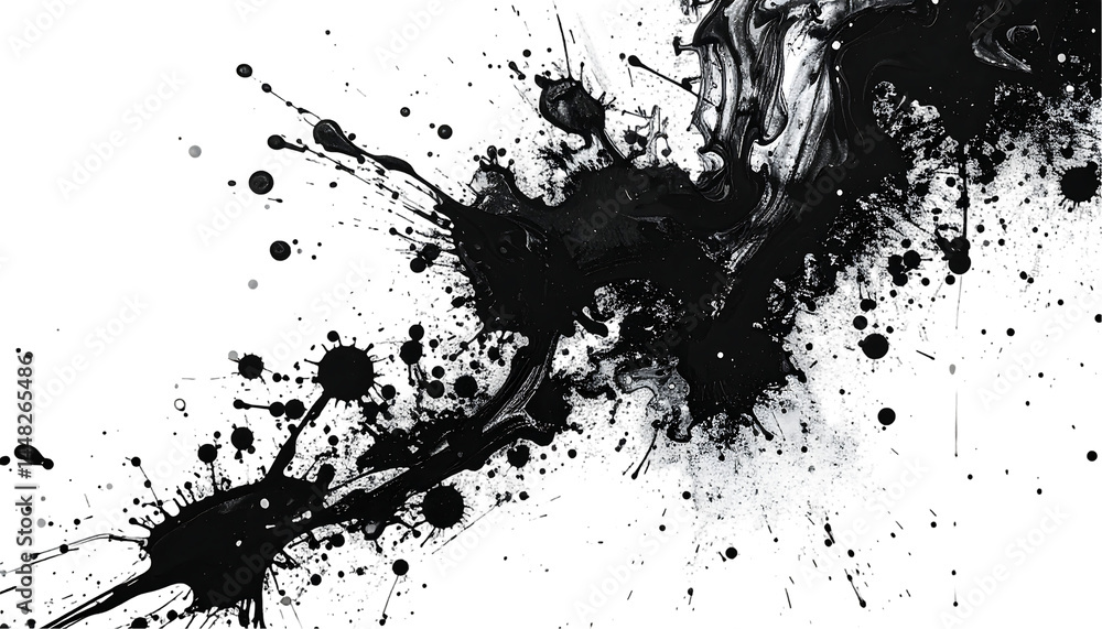 Poster abstract black ink splashes on white background artistic texture design element